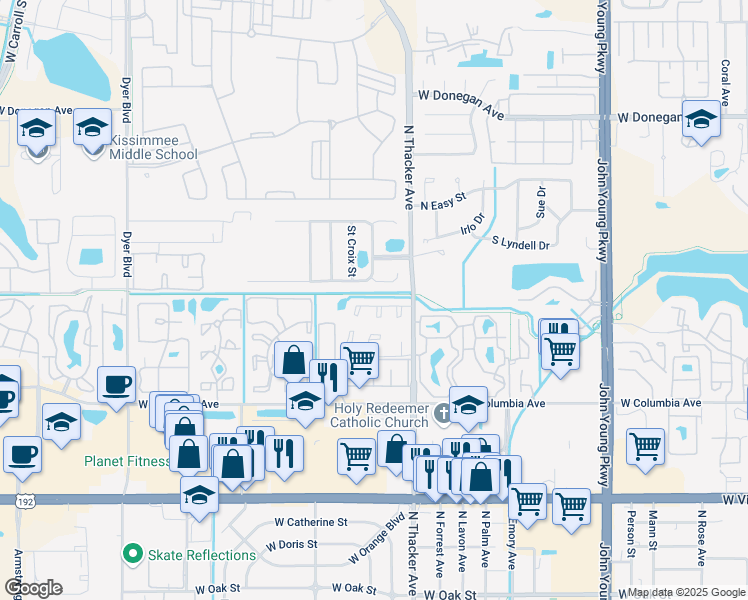 map of restaurants, bars, coffee shops, grocery stores, and more near 2032 Hounds Lake Court in Kissimmee