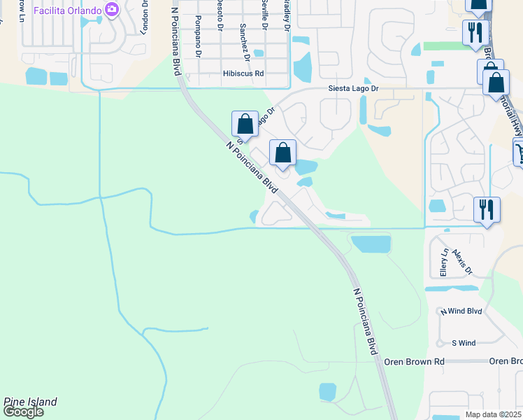 map of restaurants, bars, coffee shops, grocery stores, and more near 5005 Laguna Bay Circle in Kissimmee