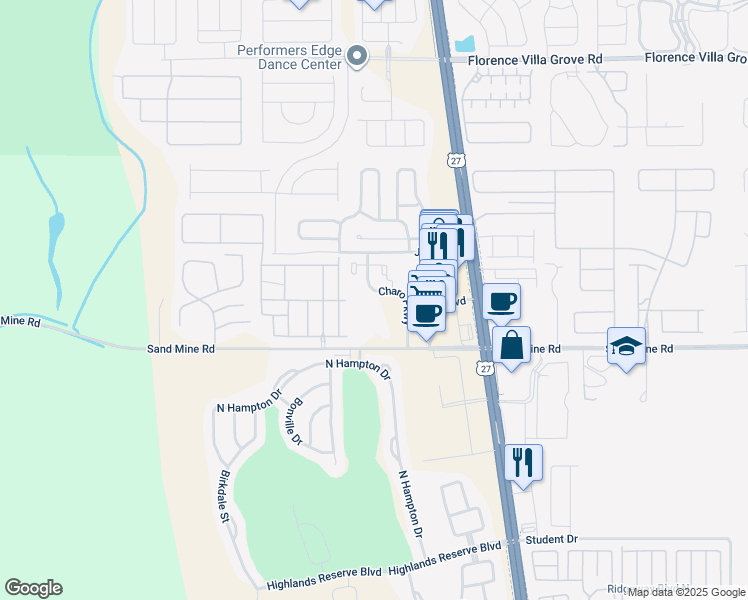 map of restaurants, bars, coffee shops, grocery stores, and more near 914 Charo Parkway in Davenport