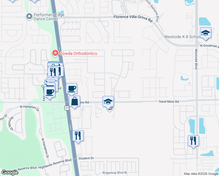 map of restaurants, bars, coffee shops, grocery stores, and more near 49585 U.S. 27 in Davenport