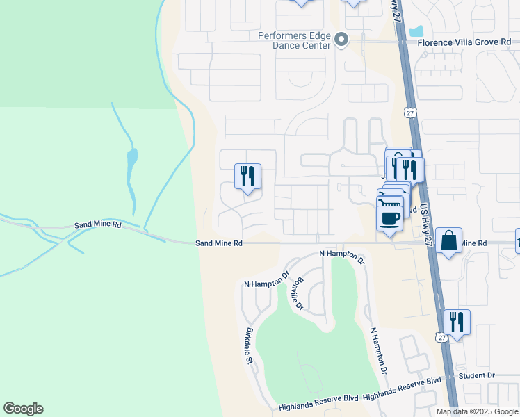 map of restaurants, bars, coffee shops, grocery stores, and more near 647 Orchid Drive in Davenport