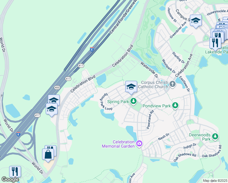map of restaurants, bars, coffee shops, grocery stores, and more near 914 Spring Park Loop in Kissimmee