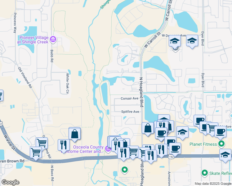 map of restaurants, bars, coffee shops, grocery stores, and more near 2217 Grand Cayman Court in Kissimmee