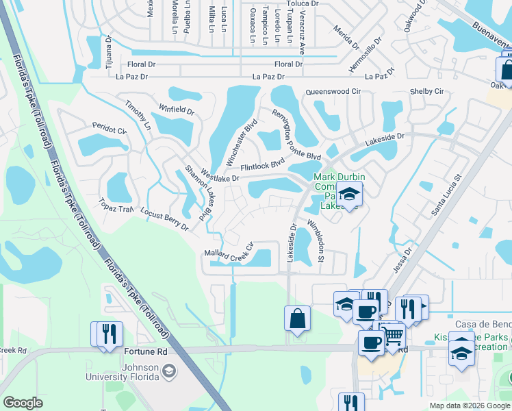 map of restaurants, bars, coffee shops, grocery stores, and more near 2147 Cypress Bay Boulevard in Kissimmee