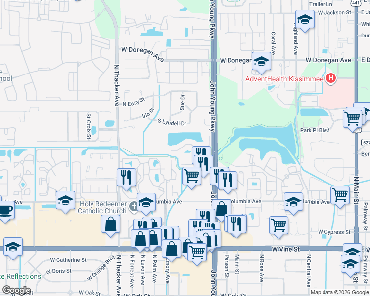 map of restaurants, bars, coffee shops, grocery stores, and more near 1209 Bermuda Lakes Lane in Kissimmee