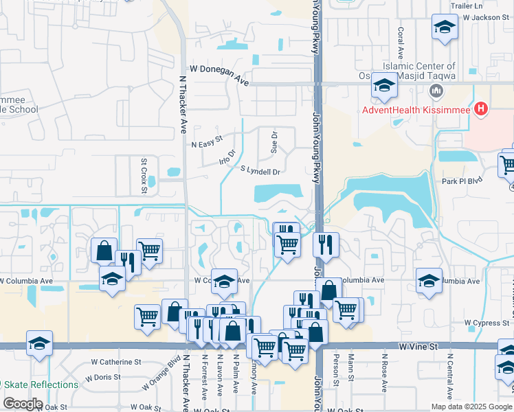 map of restaurants, bars, coffee shops, grocery stores, and more near 1229 Bermuda Lakes Lane in Kissimmee