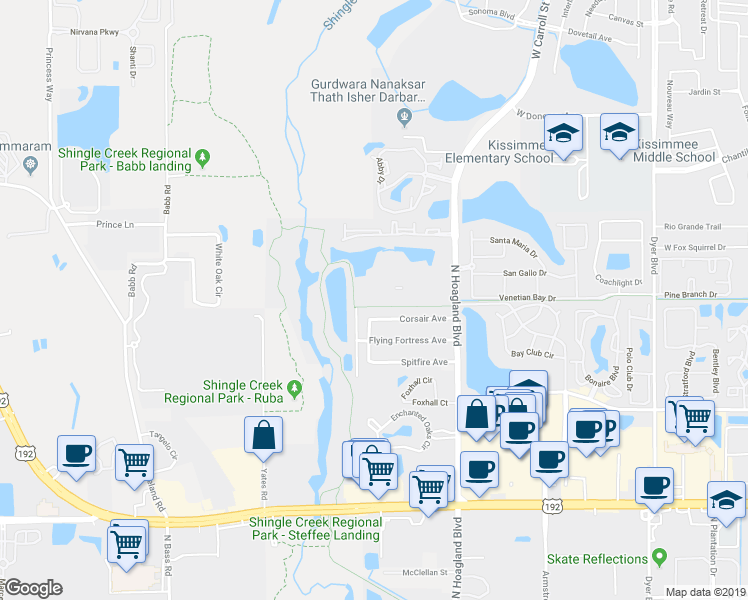 map of restaurants, bars, coffee shops, grocery stores, and more near 2217 Grand Cayman Court in Kissimmee