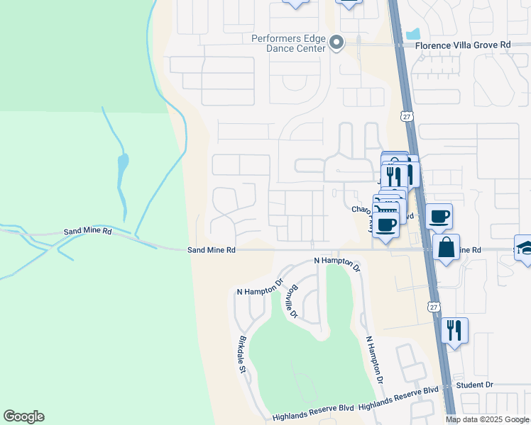 map of restaurants, bars, coffee shops, grocery stores, and more near 647 Orchid Drive in Davenport