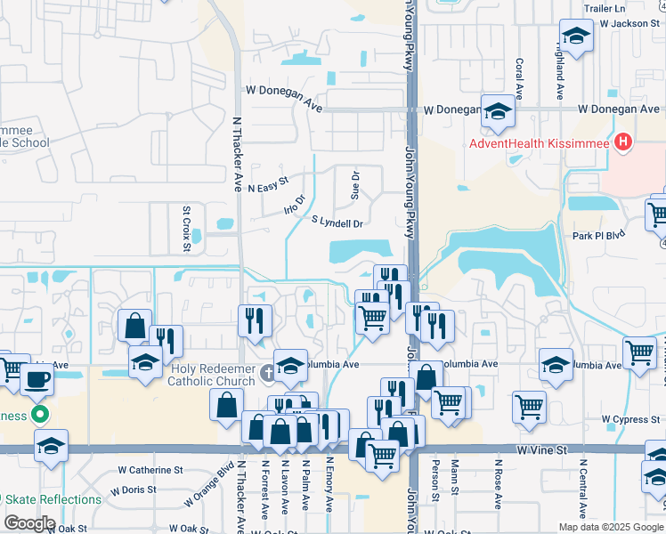 map of restaurants, bars, coffee shops, grocery stores, and more near 1229 Bermuda Lakes Lane in Kissimmee