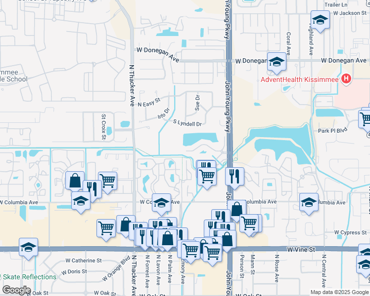 map of restaurants, bars, coffee shops, grocery stores, and more near 1229 Bermuda Lakes Lane in Kissimmee
