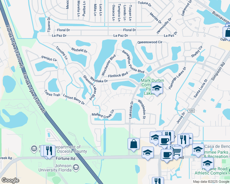 map of restaurants, bars, coffee shops, grocery stores, and more near 2157 Cypress Bay Boulevard in Kissimmee