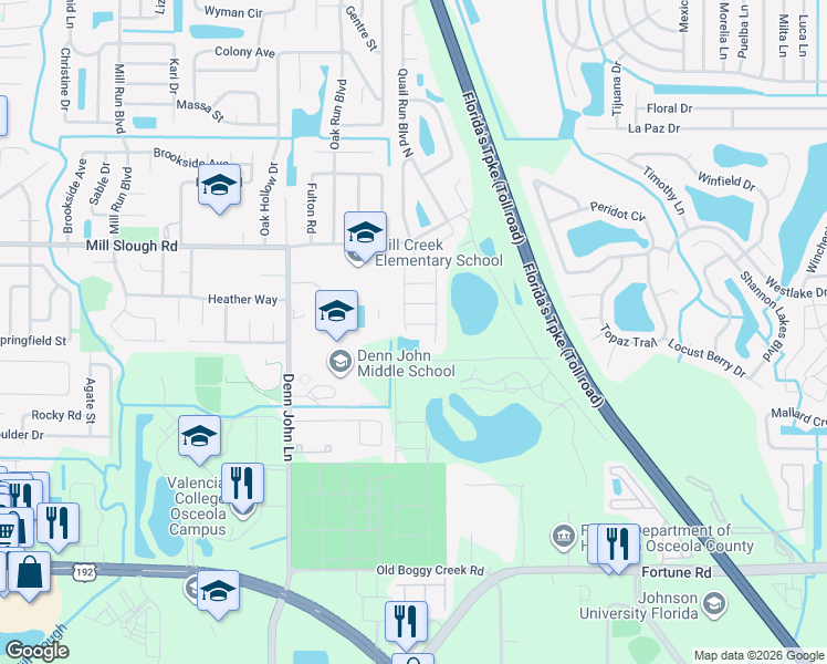 map of restaurants, bars, coffee shops, grocery stores, and more near 2428 Oak Mill Drive in Kissimmee