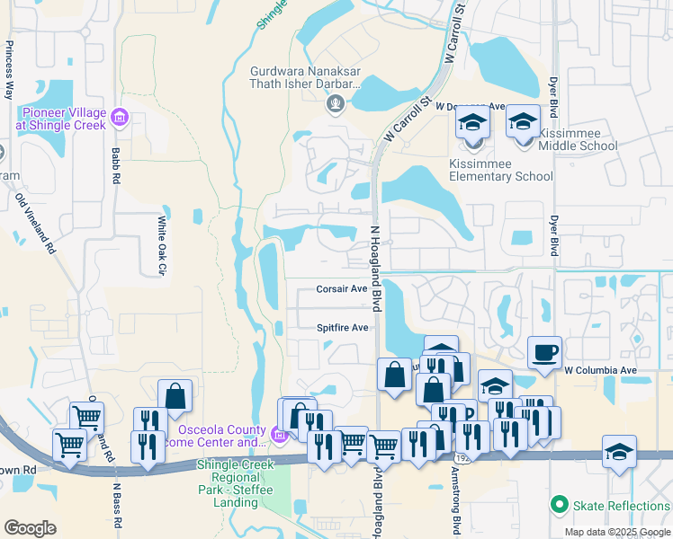 map of restaurants, bars, coffee shops, grocery stores, and more near 2209 Antigua Place in Kissimmee