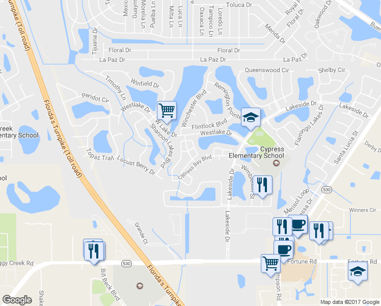 map of restaurants, bars, coffee shops, grocery stores, and more near 2100 Cole Trail in Kissimmee