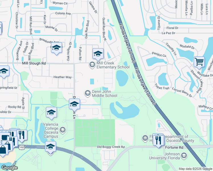 map of restaurants, bars, coffee shops, grocery stores, and more near 2428 Oak Mill Drive in Kissimmee