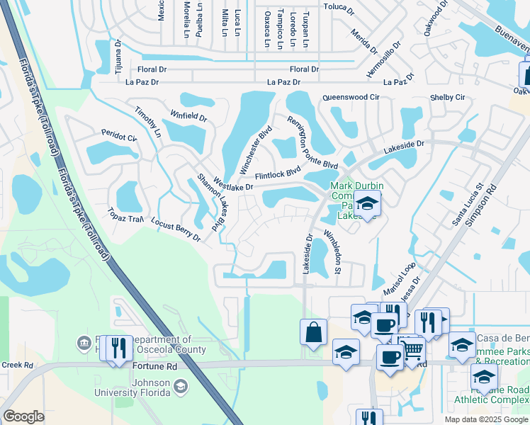 map of restaurants, bars, coffee shops, grocery stores, and more near 2116 Jeremiah Way in Kissimmee