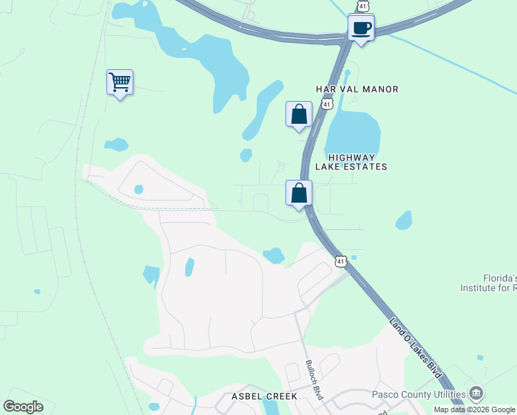 map of restaurants, bars, coffee shops, grocery stores, and more near 10668 Old Sycamore Loop in Land O' Lakes