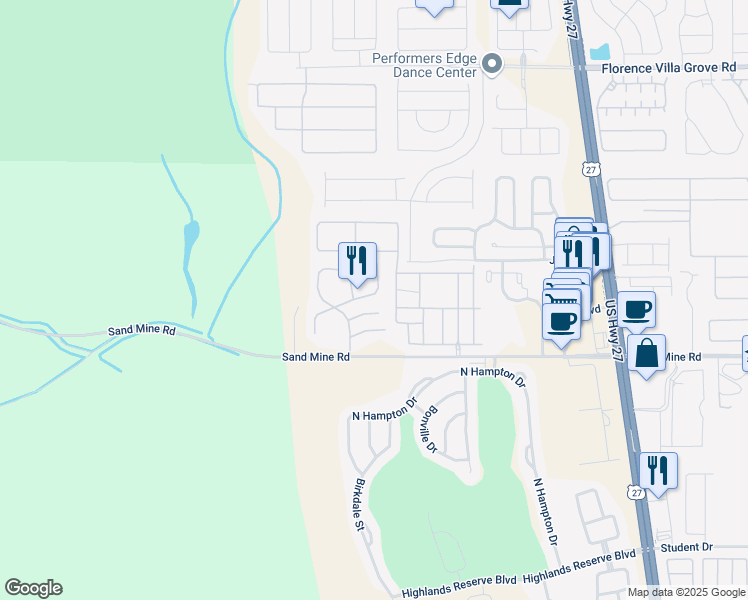 map of restaurants, bars, coffee shops, grocery stores, and more near 627 Orchid Drive in Davenport