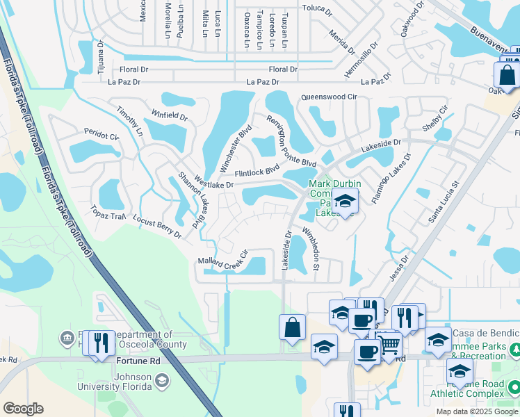 map of restaurants, bars, coffee shops, grocery stores, and more near 2157 Cypress Bay Boulevard in Kissimmee