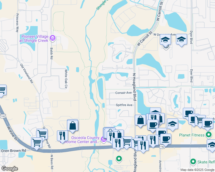 map of restaurants, bars, coffee shops, grocery stores, and more near 2217 Grand Cayman Court in Kissimmee