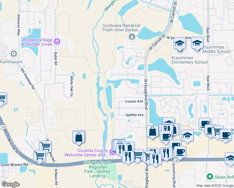 map of restaurants, bars, coffee shops, grocery stores, and more near 2216 Grand Cayman Court in Kissimmee