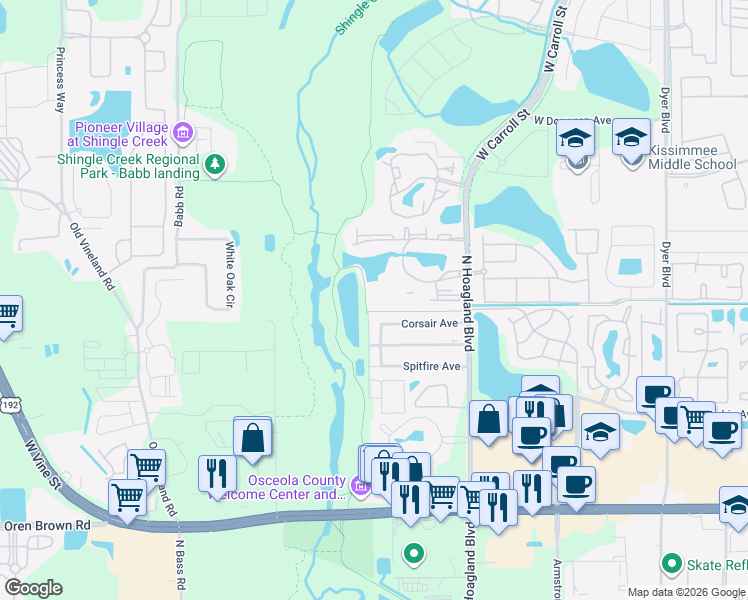 map of restaurants, bars, coffee shops, grocery stores, and more near 2217 Grand Cayman Court in Kissimmee