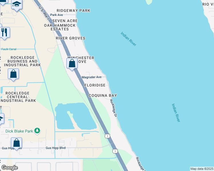 map of restaurants, bars, coffee shops, grocery stores, and more near 8 Floridelphia Avenue in Rockledge