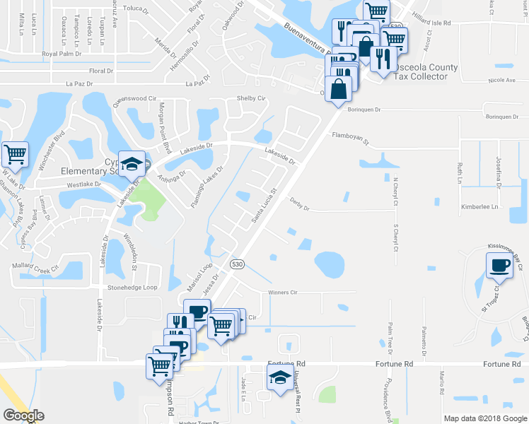 map of restaurants, bars, coffee shops, grocery stores, and more near 2267 Santa Lucia Street in Kissimmee