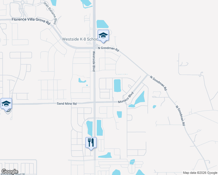 map of restaurants, bars, coffee shops, grocery stores, and more near 9054 Rhodes Street in Kissimmee