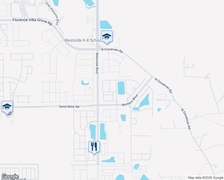 map of restaurants, bars, coffee shops, grocery stores, and more near 9054 Rhodes Street in Kissimmee