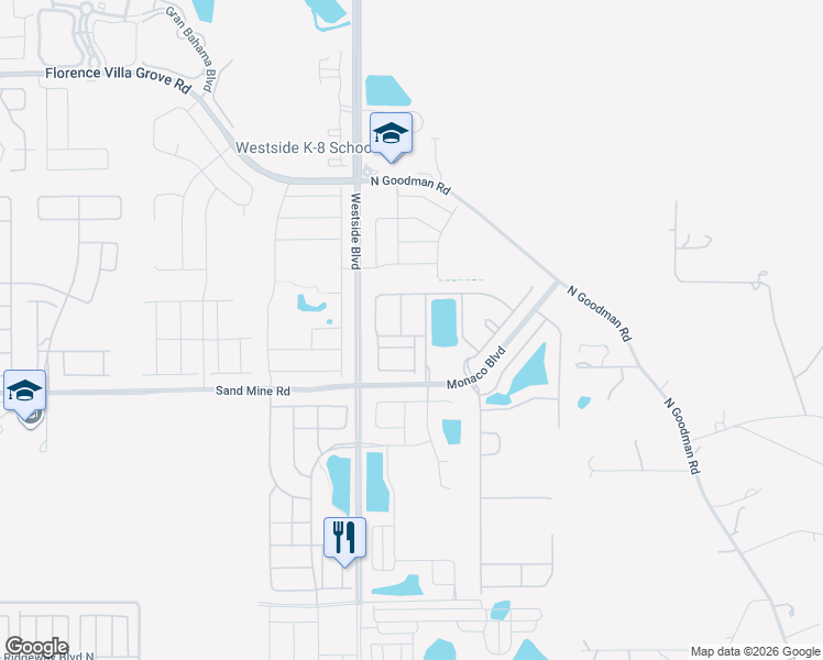 map of restaurants, bars, coffee shops, grocery stores, and more near 9054 Rhodes Street in Kissimmee