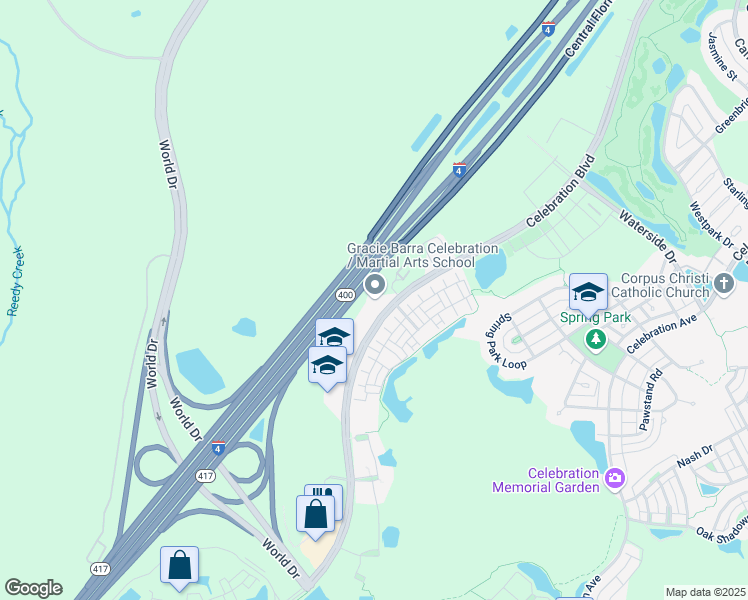 map of restaurants, bars, coffee shops, grocery stores, and more near 1420 Celebration Boulevard in Celebration