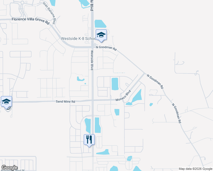 map of restaurants, bars, coffee shops, grocery stores, and more near 9054 Rhodes Street in Kissimmee