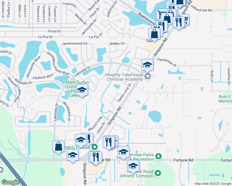 map of restaurants, bars, coffee shops, grocery stores, and more near 2210 Guadalupe Street in Kissimmee