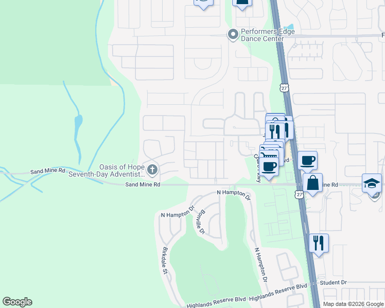 map of restaurants, bars, coffee shops, grocery stores, and more near 121 Napoli Drive in Davenport