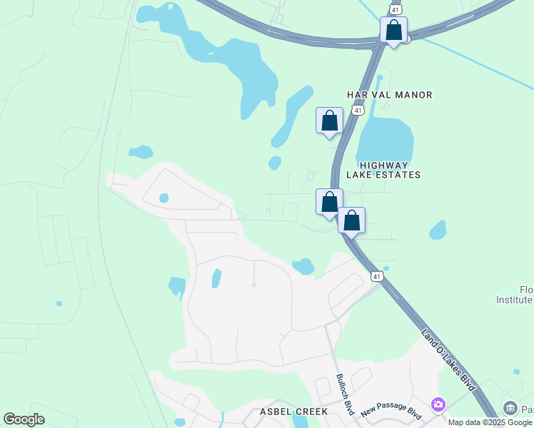 map of restaurants, bars, coffee shops, grocery stores, and more near 18502 Keene Road in Land O' Lakes