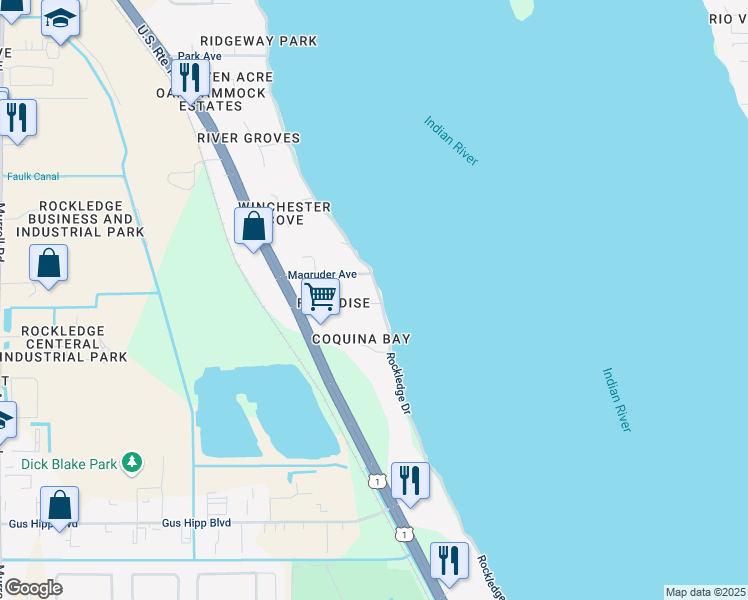 map of restaurants, bars, coffee shops, grocery stores, and more near 8 Floridelphia Avenue in Rockledge
