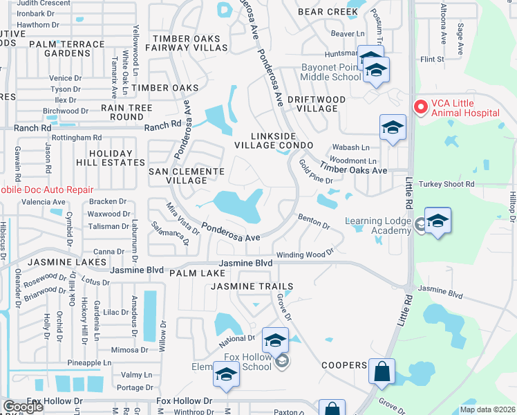 map of restaurants, bars, coffee shops, grocery stores, and more near 10705 Footprint Lane in Port Richey