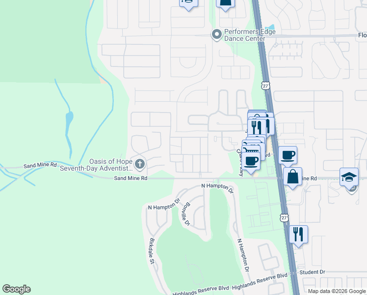 map of restaurants, bars, coffee shops, grocery stores, and more near 121 Napoli Drive in Davenport