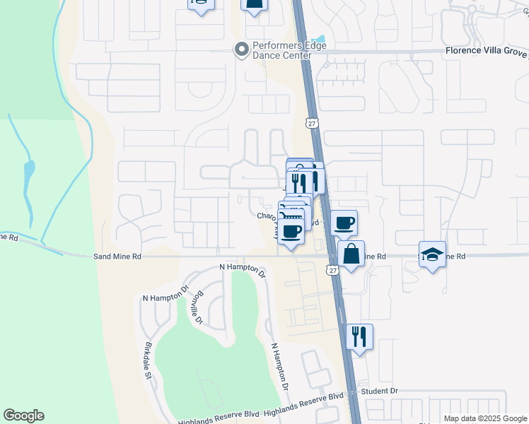 map of restaurants, bars, coffee shops, grocery stores, and more near 907 Charo Parkway in Davenport
