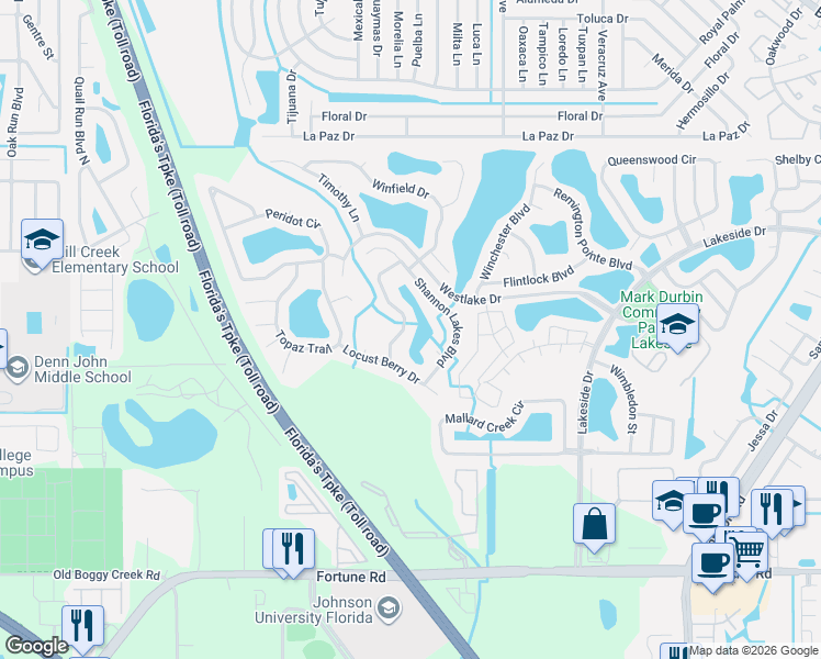 map of restaurants, bars, coffee shops, grocery stores, and more near 2317 Lily Pad Lane in Kissimmee