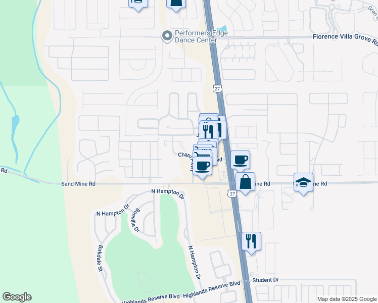 map of restaurants, bars, coffee shops, grocery stores, and more near 909 Charo Parkway in Davenport