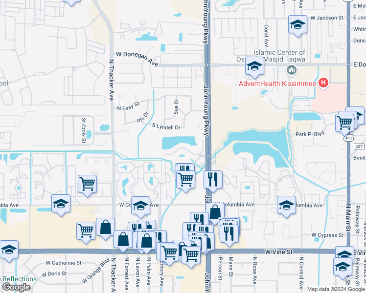map of restaurants, bars, coffee shops, grocery stores, and more near 1209 Bermuda Lakes Lane in Kissimmee