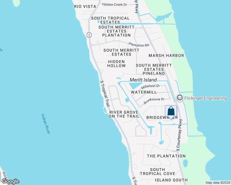 map of restaurants, bars, coffee shops, grocery stores, and more near 2468 Long Sandy Circle in Merritt Island