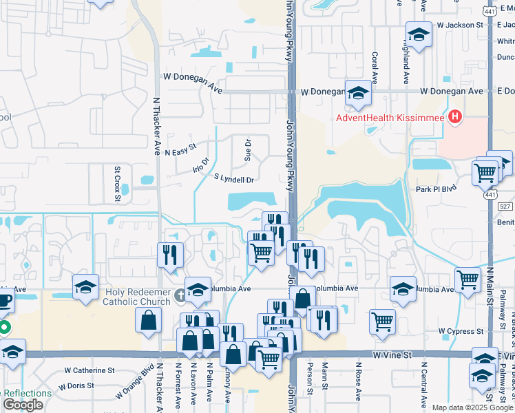 map of restaurants, bars, coffee shops, grocery stores, and more near 1217 Bermuda Lakes Lane in Kissimmee