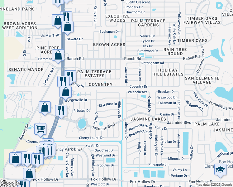 map of restaurants, bars, coffee shops, grocery stores, and more near 7418 Sea Grape Avenue in Port Richey