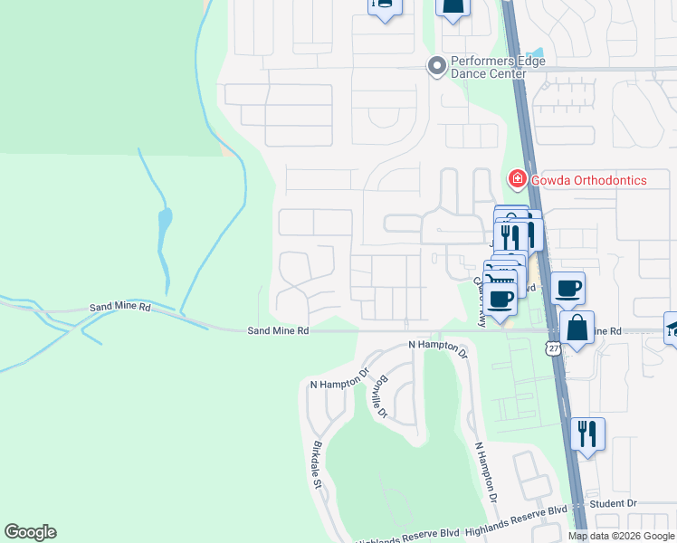 map of restaurants, bars, coffee shops, grocery stores, and more near 647 Orchid Drive in Davenport