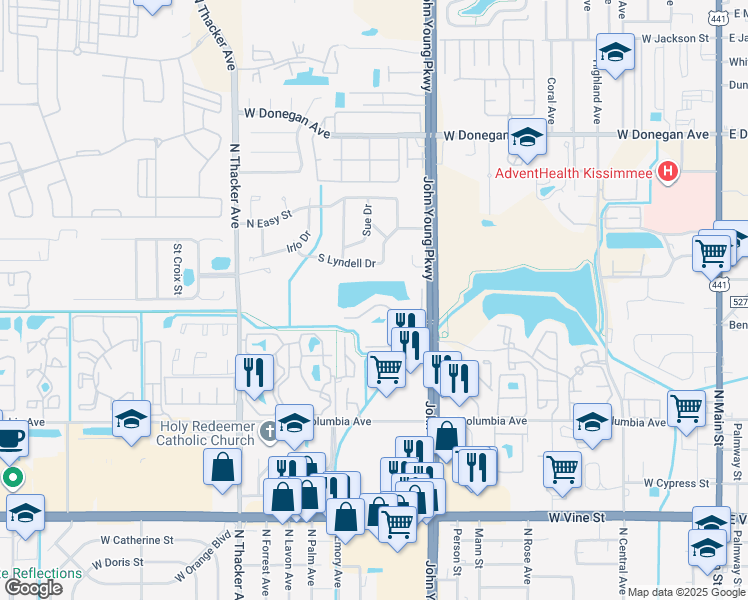 map of restaurants, bars, coffee shops, grocery stores, and more near 1209 Bermuda Lakes Lane in Kissimmee