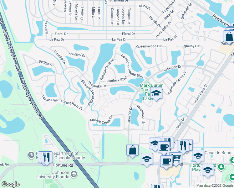 map of restaurants, bars, coffee shops, grocery stores, and more near 2157 Cypress Bay Boulevard in Kissimmee