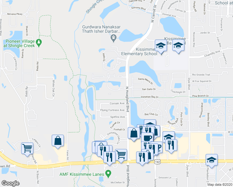 map of restaurants, bars, coffee shops, grocery stores, and more near 2207 Antigua Place in Kissimmee